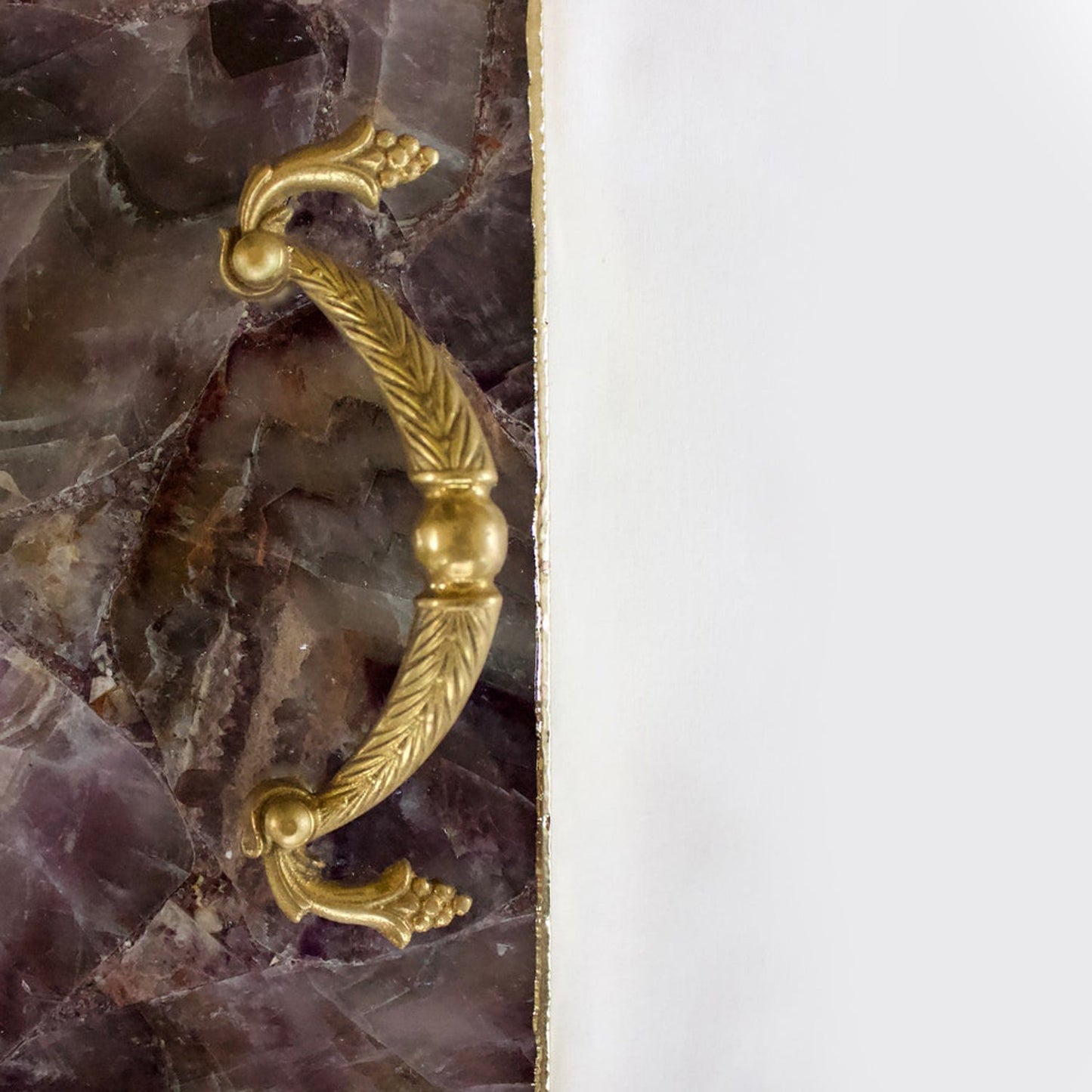 Amethyst Agate Serving Tray With Brass Handles | Square