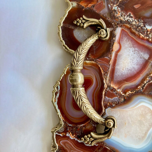 Large Red Agate Serving Tray With Brass Handles/Personalised Momentos/Sign Boards 10"x15"-1