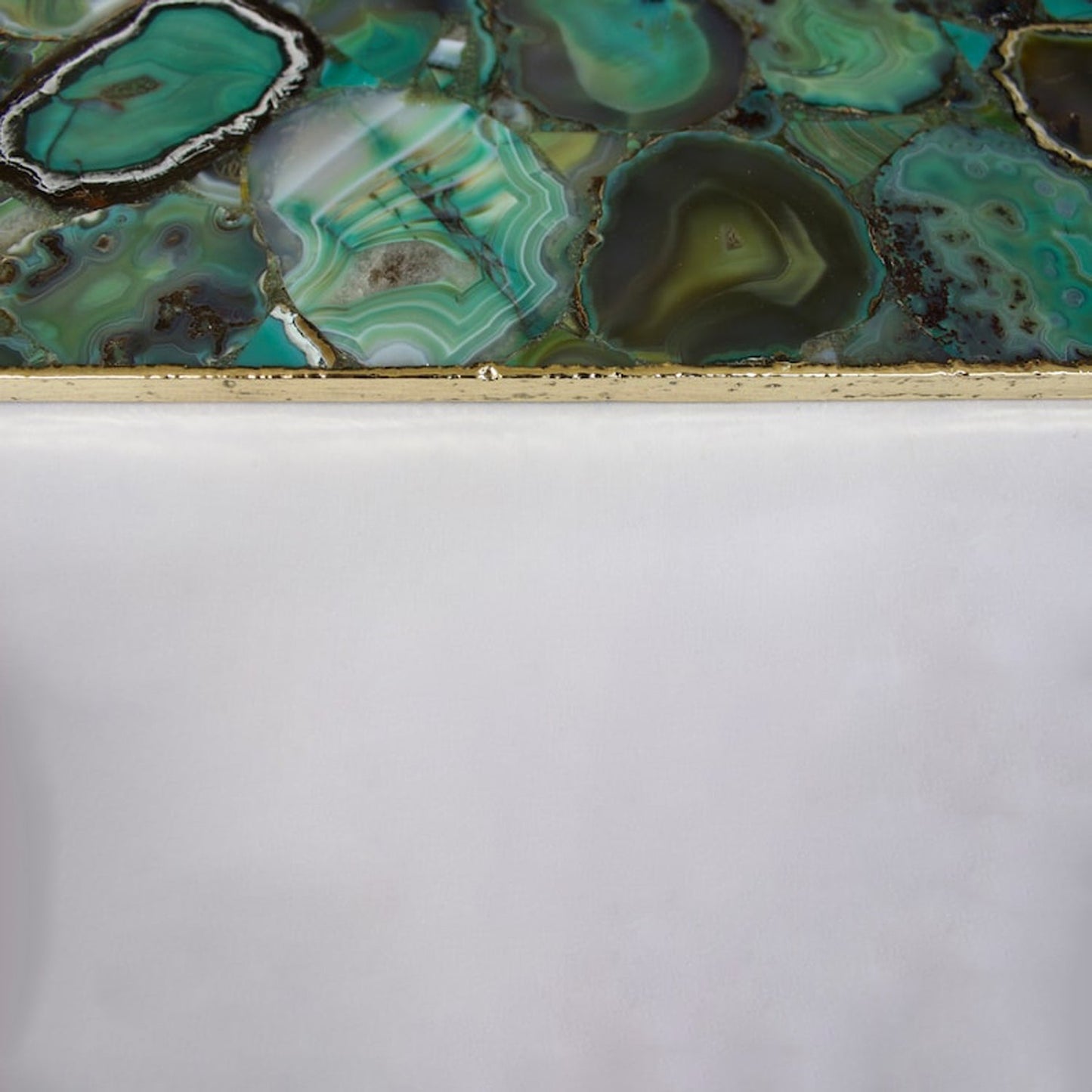 Light Green Agate Serving Tray With Brass Handles | Square-4