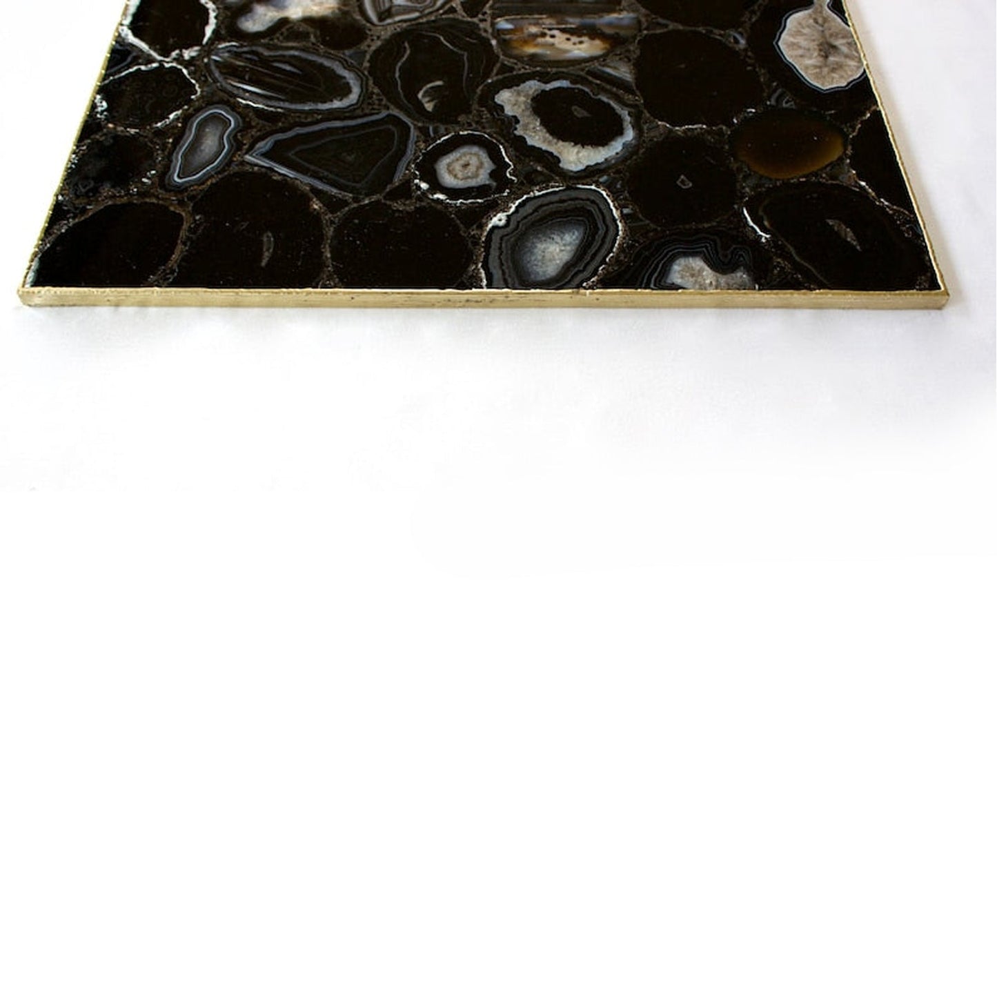 Black Agate Serving Tray With Brass Handles | Square-4