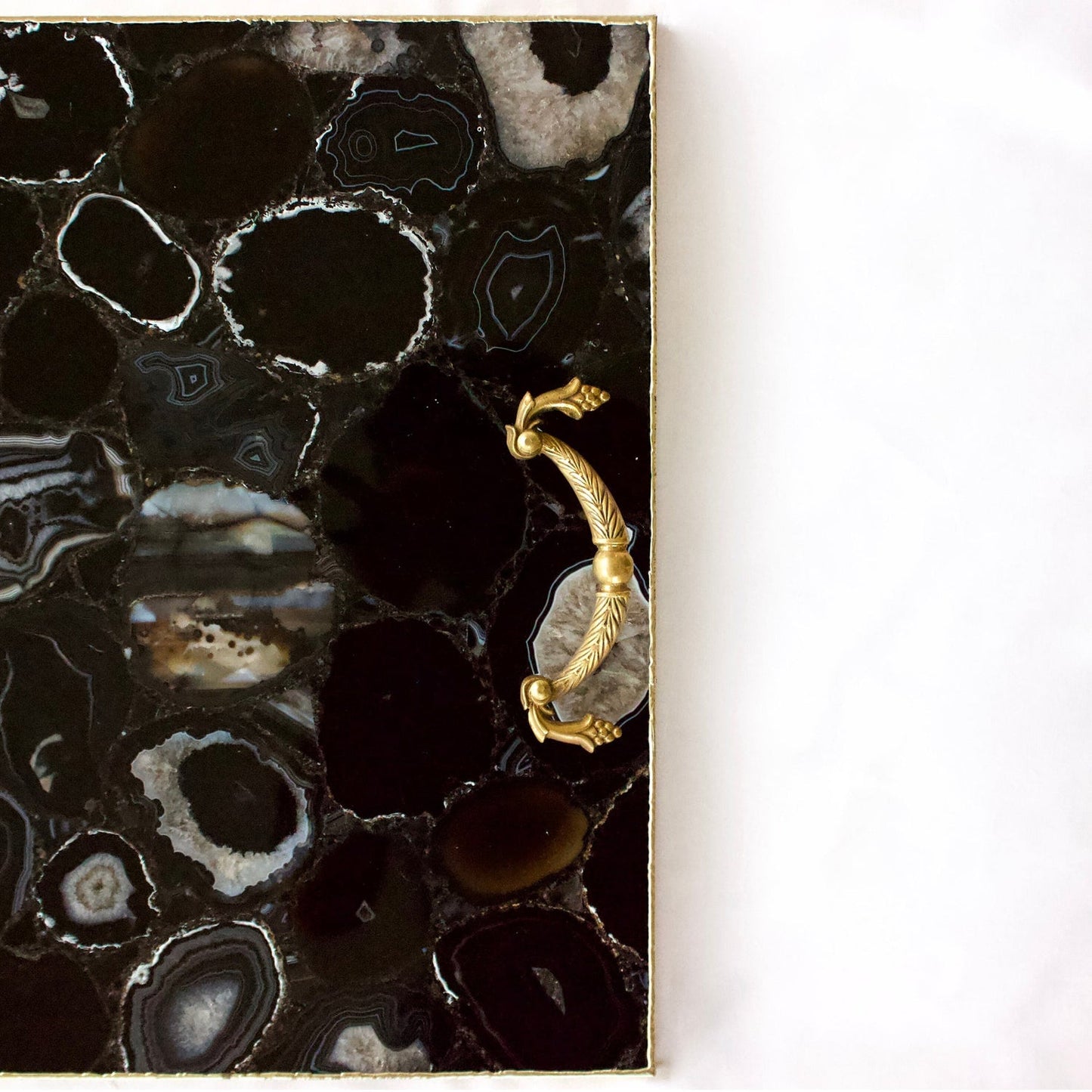 Black Agate Serving Tray With Brass Handles | Square-4