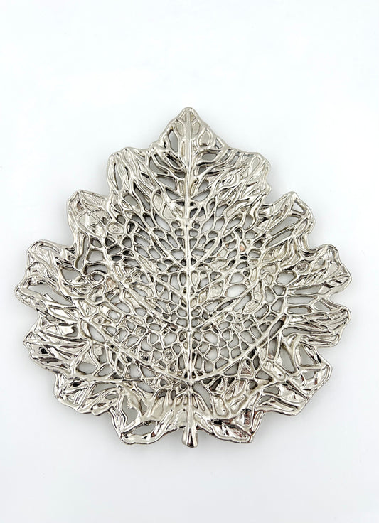 Skeletal Leaf Tray - Decorative Metal Tray | Small Platter | Centrepiece | Home Accent | Gold, Silver or Antique Finish-1