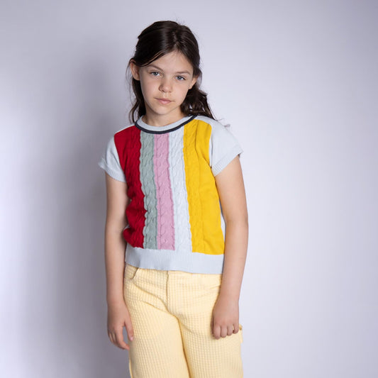 Blue Short Sleeve Cable Knit Top