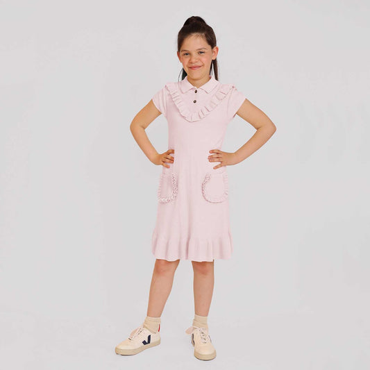 Pink Knit Midi Dress with Yoke