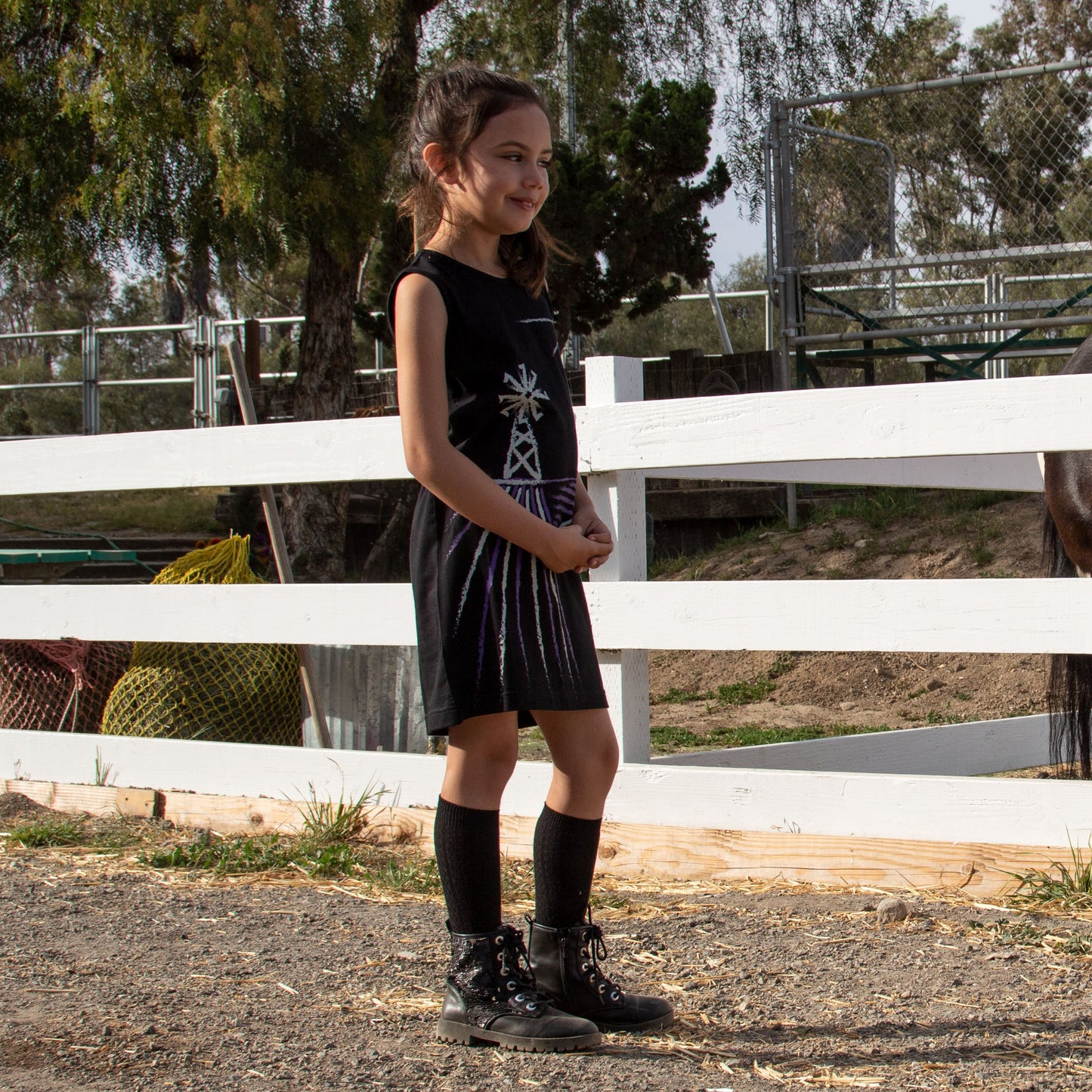 Black T-Shirt Dress with Wind Mill