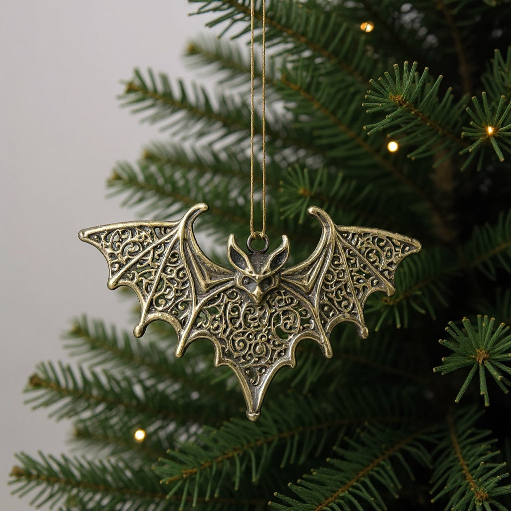 Bat Christmas ornament | Gothic metallic tree decor in gold, silver and antique | set of 2 or 4-6