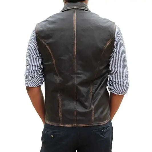 Men’s Brown Leather Vest – Western Cowboy Style