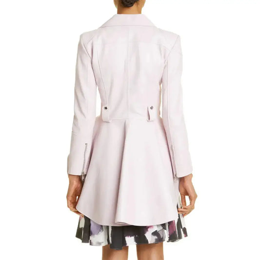 Women's Chic Pink Peplum Hem Leather Jacket