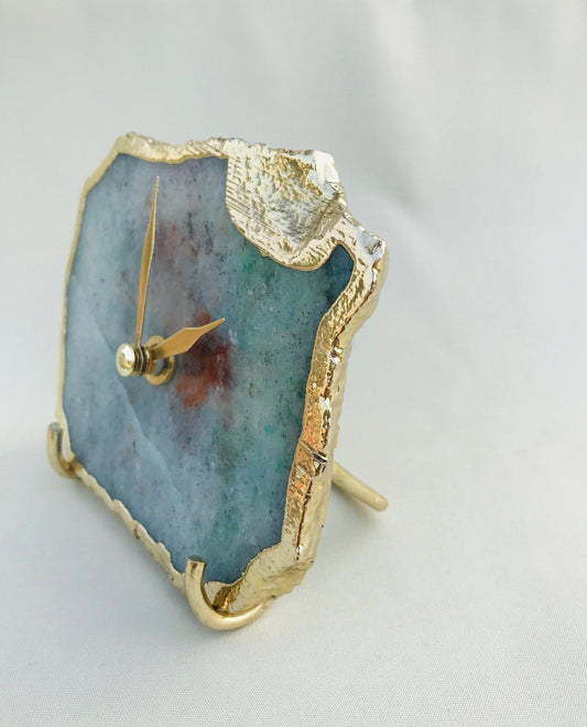 Grey Green Aventurine Agate Desk/Wall Clock/Personalised Momento-1