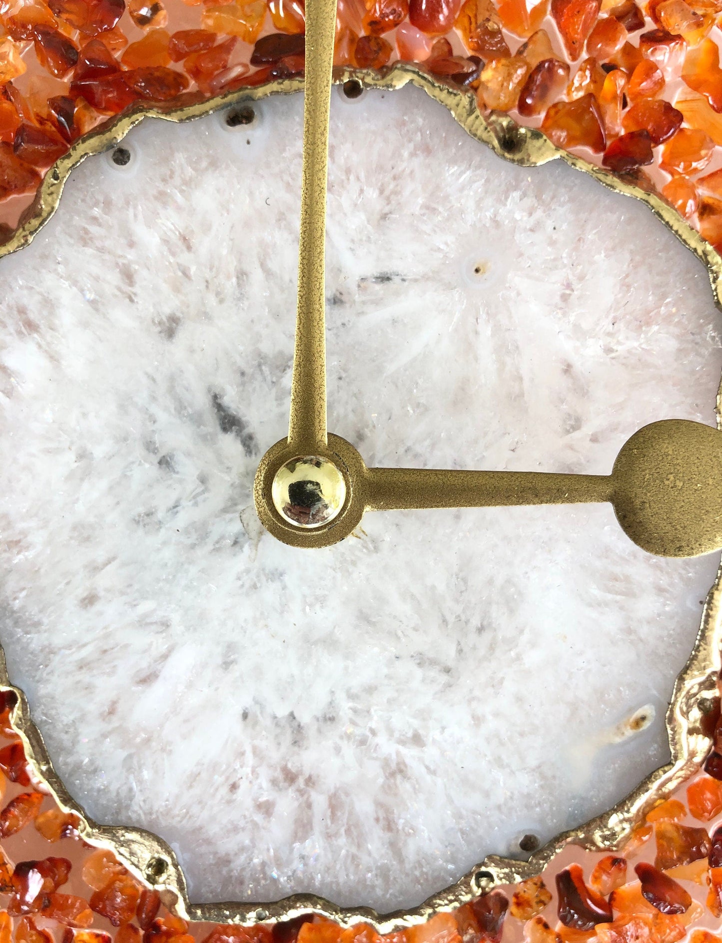 10" Diameter Large Orange Crystal White Agate Wall Clock-4