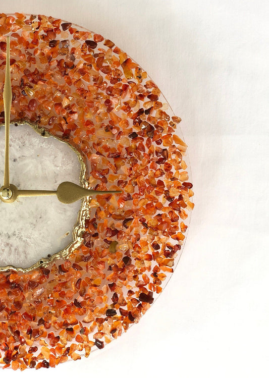 10" Diameter Large Orange Crystal White Agate Wall Clock-1