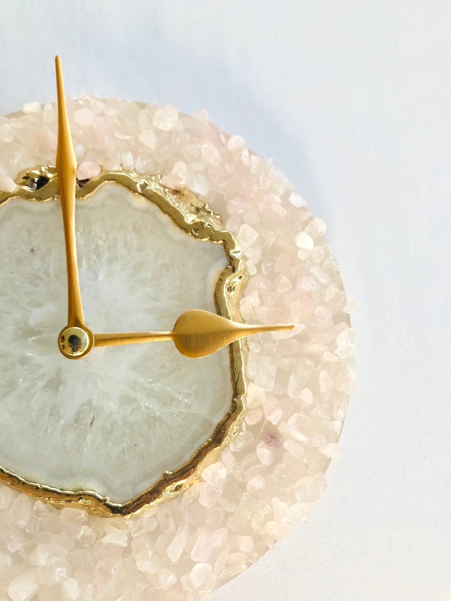 6" Diameter Peach Crystal With White Agate Wall Clock-4