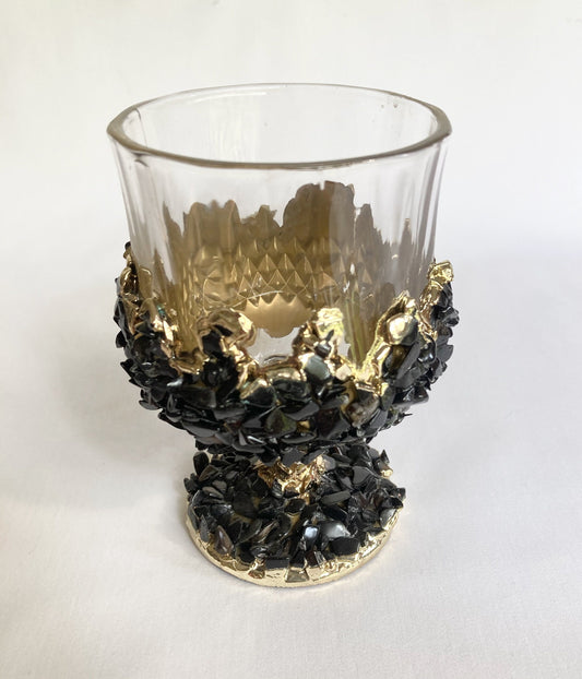 Set of 2 |Crystal Wine Glasses with Gold Plated Back Agate/Quartz Semi-precious Crystals | 7 oz/210 ml-1