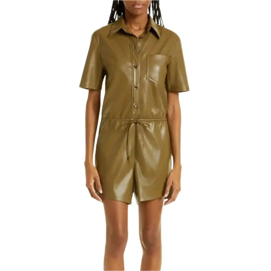 Women’s Khaki Brown Leather Playsuit