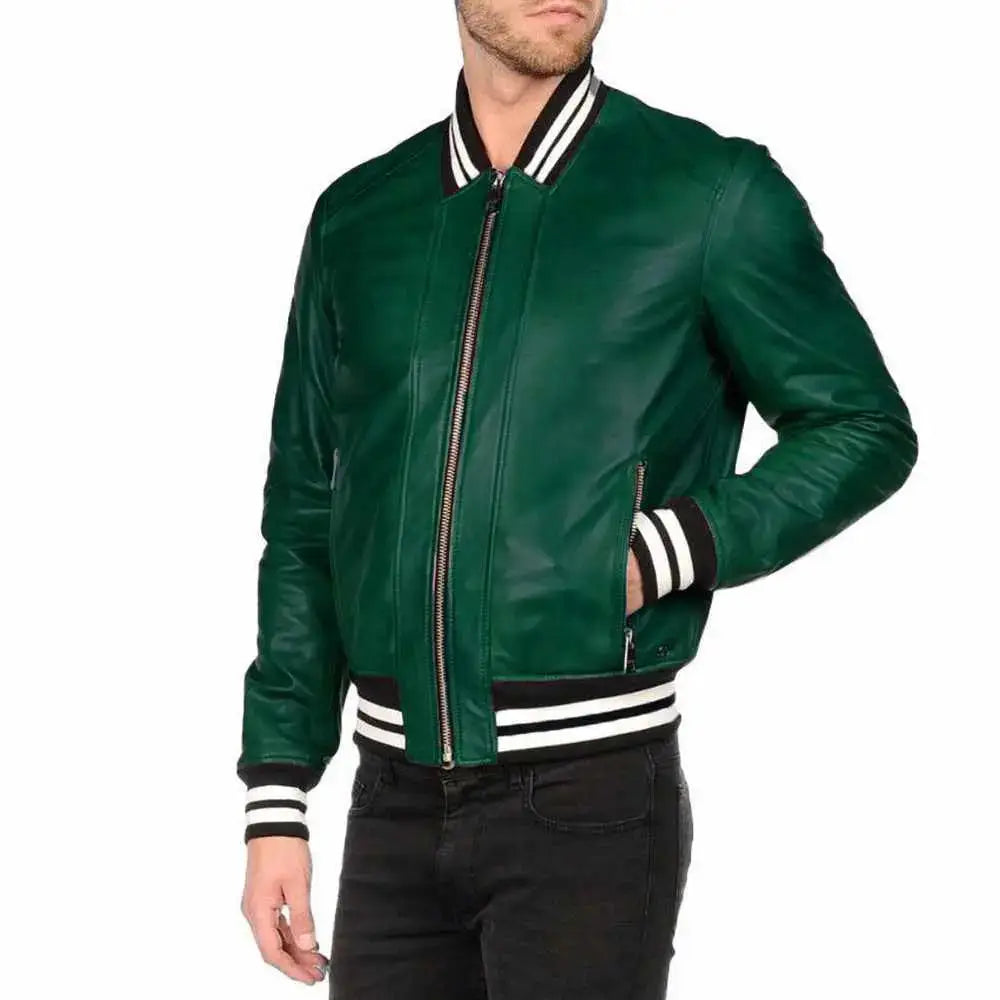 Men's Letterman Varsity Bomber Leather Jacket