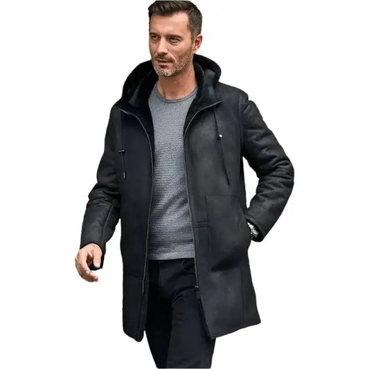 Men’s Black B7 Shearling Bomber Leather Coat