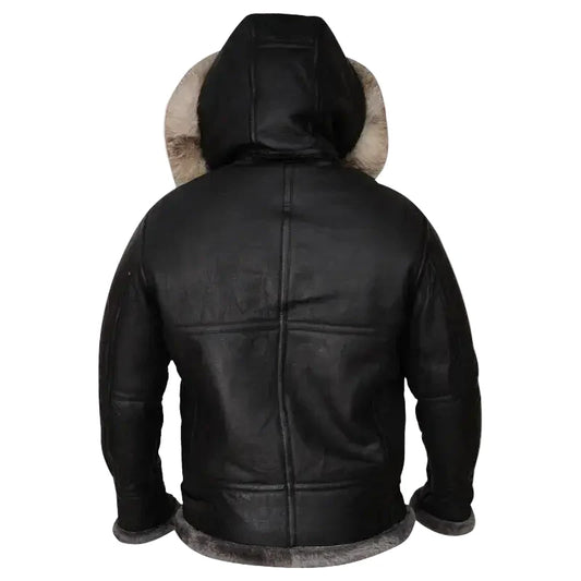 Men’s Black Hooded Shearling Jacket