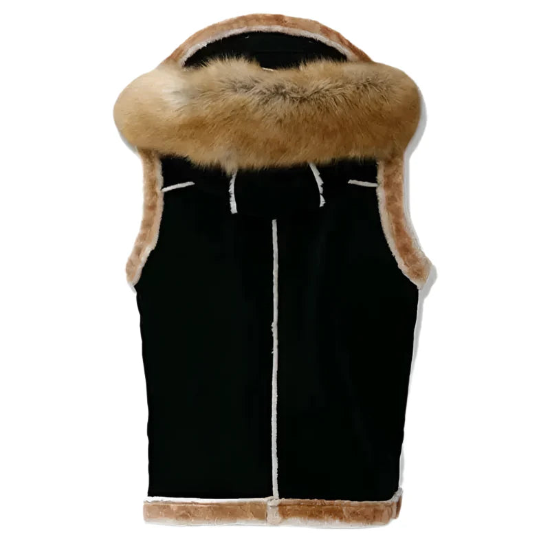Mens Black Suede Shearling Leather Vest