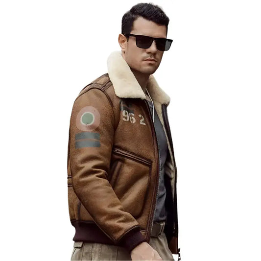 Mens Brown Sheepskin Bomber Jacket
