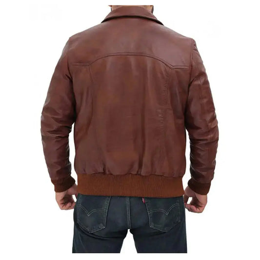 Mens Dark Brown Distressed Leather Bomber Jacket
