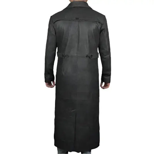 Mens Black Leather Winter Trench Coat