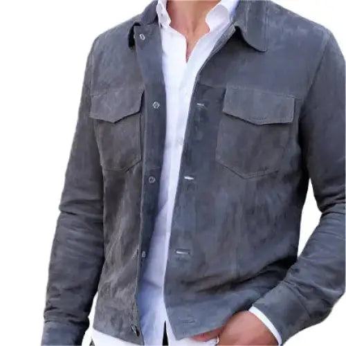 Mens Gray Suede Trucker Jacket