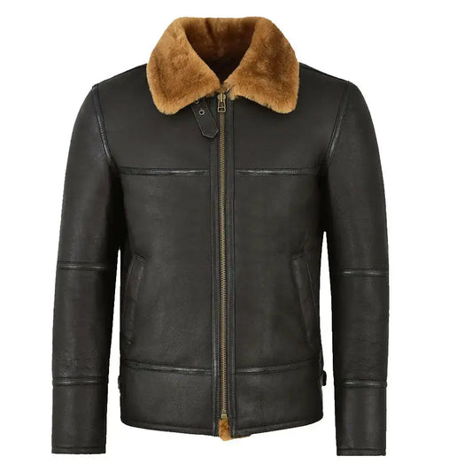 Men’s Black Shearling Aviator Bomber Leather Jacket