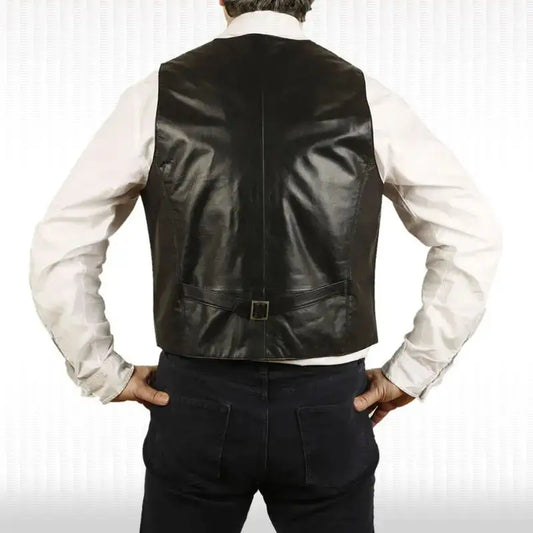 Men’s Stylish Noir Leather Waistcoat Vest