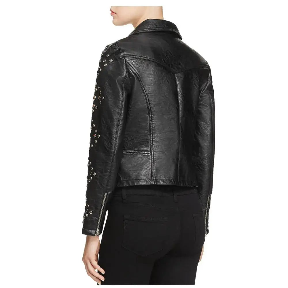Women’s Black Pin-Studded Biker Leather Jacket