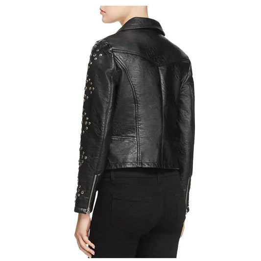 Women’s Black Pin-Studded Biker Leather Jacket
