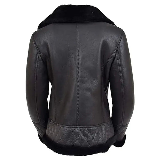 Women’s Black Double Face Merino Shearling Aviator Coat