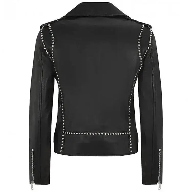 Womens Black Studded Leather Motorcycle Jacket