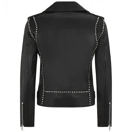 Womens Black Studded Leather Motorcycle Jacket