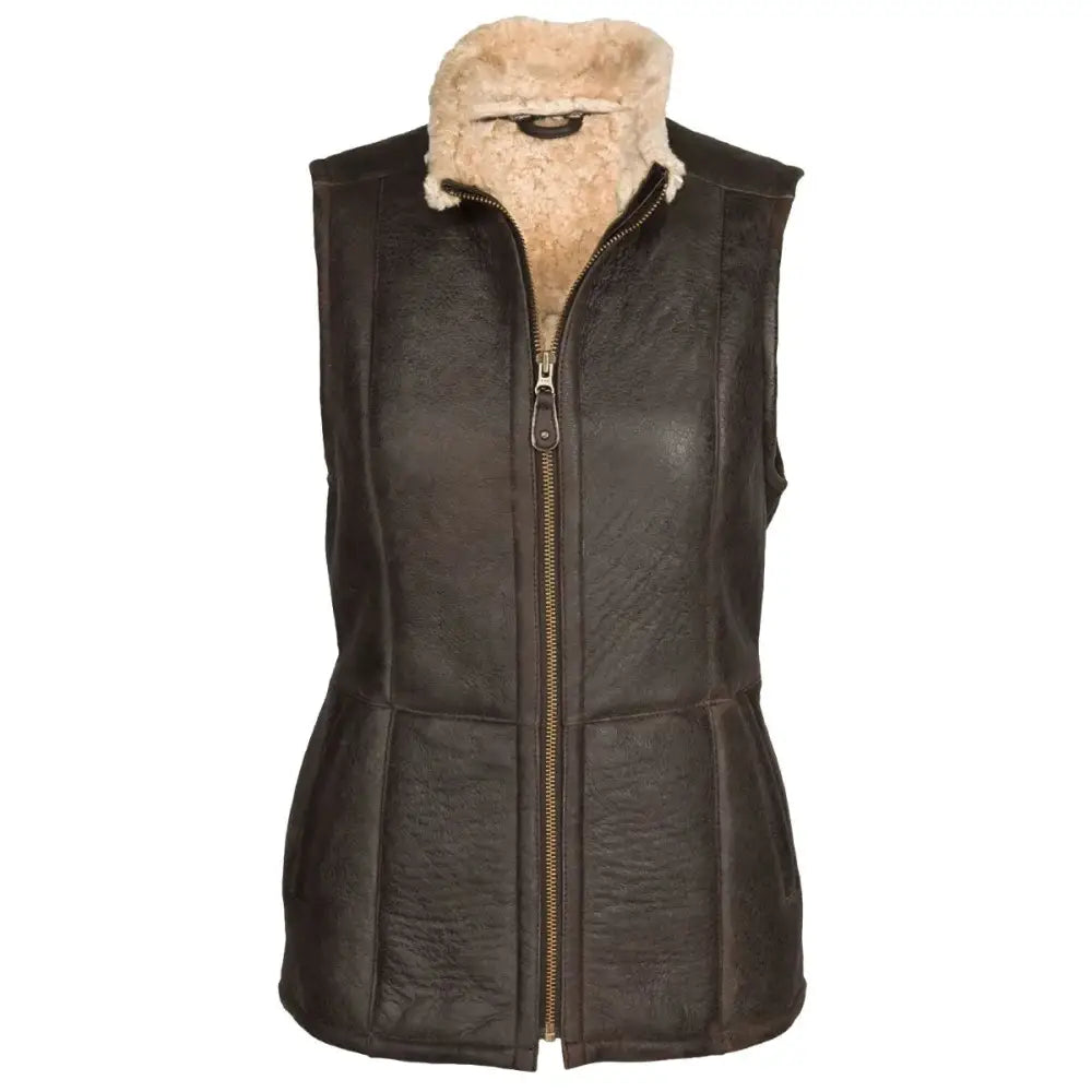 Women's Brown Shearling Leather Long Vest