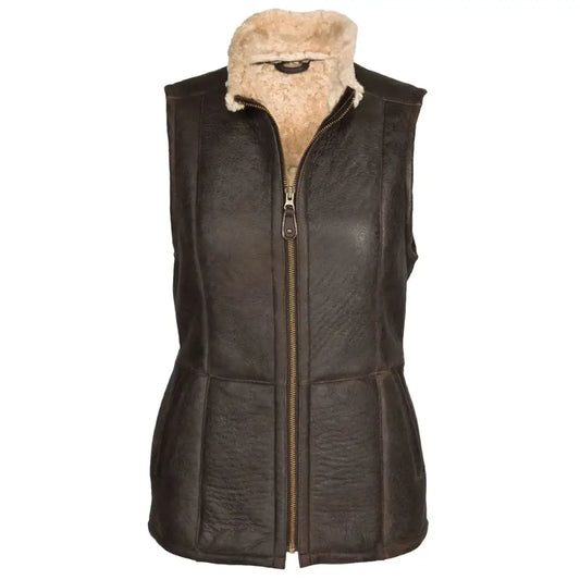 Women's Brown Shearling Leather Long Vest