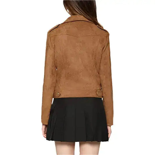 Women's Suede Moto Jacket with Notched Collar