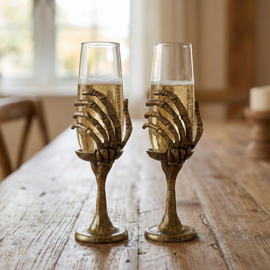 Set of 4 - Champagne Glasses | Cocktail Glasses | Halloween Glasses | Statement Barware | Gold, Antique or Silver Finish-0