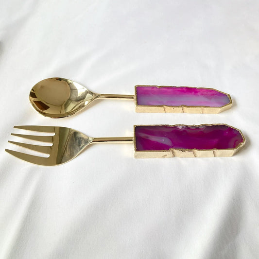 Pink Agate Salad Server - Set of 2-0