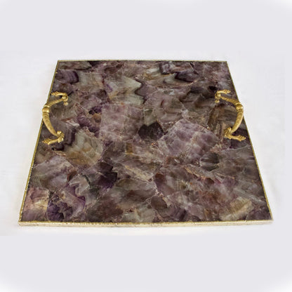 Amethyst Agate Serving Tray With Brass Handles | Square