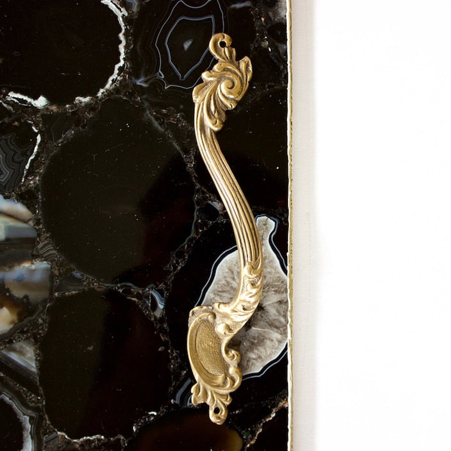 Black Agate Serving Tray With Brass Handles | Square-1
