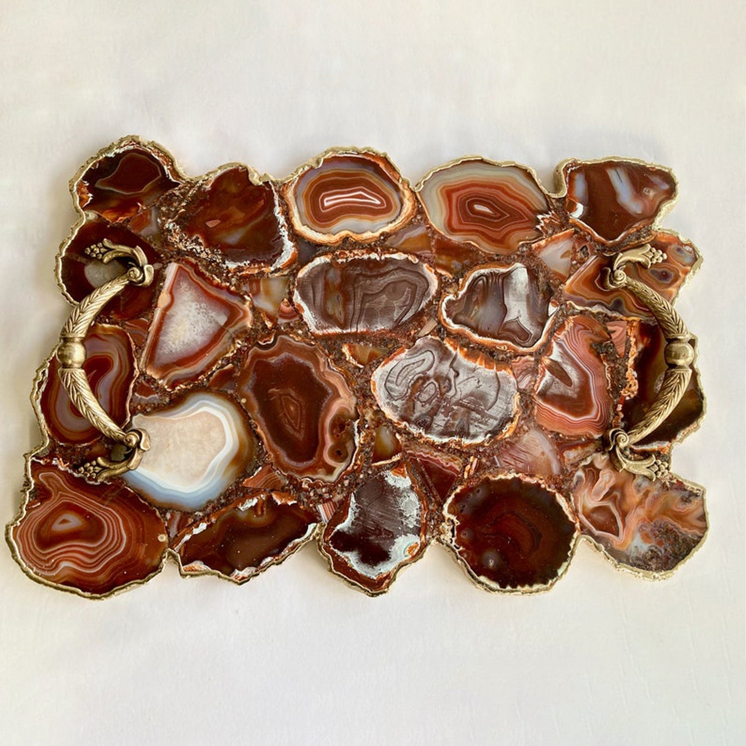 Large Red Agate Serving Tray With Brass Handles/Personalised Momentos/Sign Boards 10"x15"-0