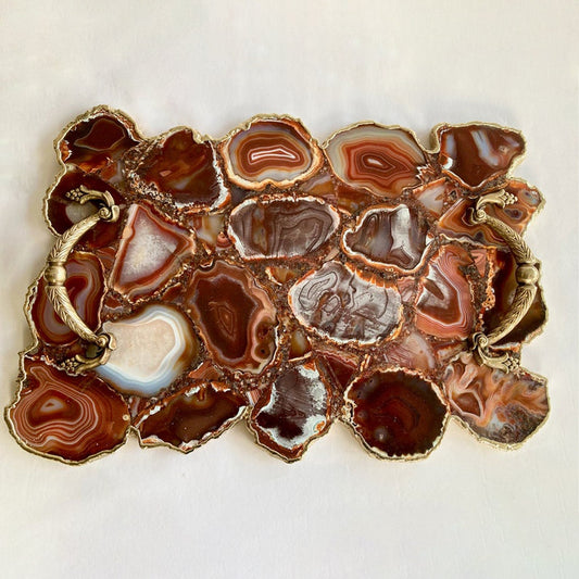 Large Red Agate Serving Tray With Brass Handles/Personalised Momentos/Sign Boards 10"x15"-0