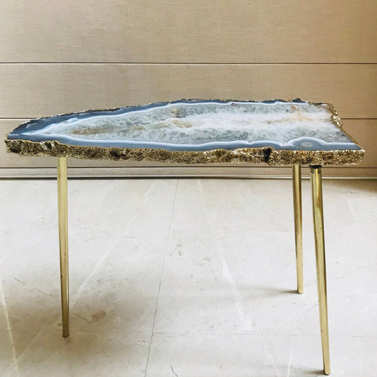 Large Grey Agate Single Piece Quartz/Gemstone/Crystal/Stone Organic Edge Side/Coffee Table-0