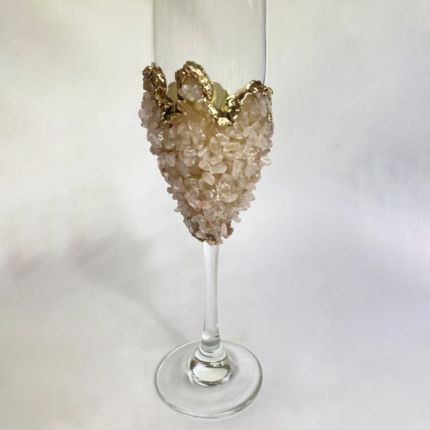 Set of 2 |Crystal Wine/Champagne Glasses with Gold Plated Rose Quartz Agate/Quartz Semi-precious Crystals | 7 oz/215 ml-1