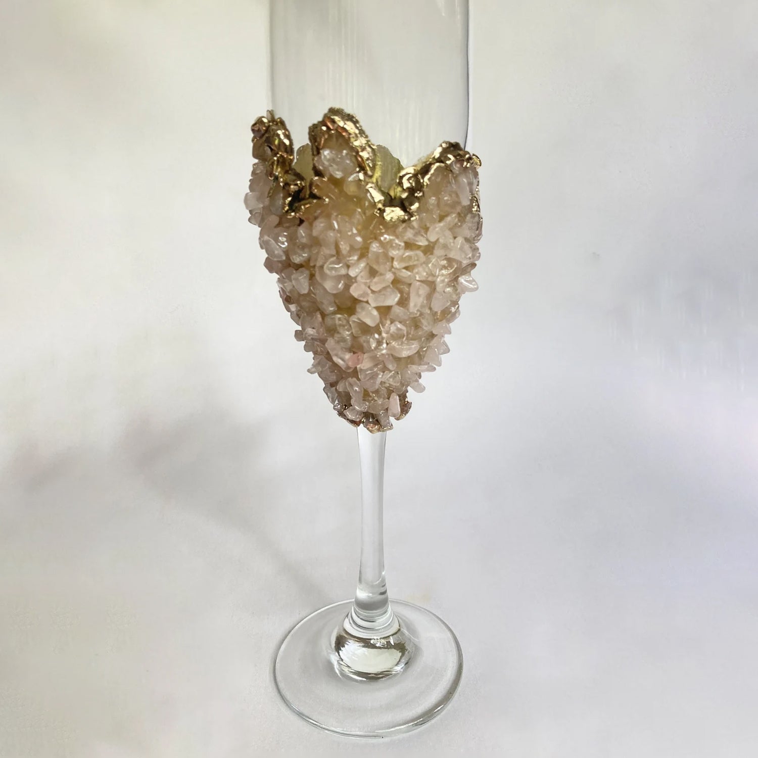 Set of 2 |Crystal Wine/Champagne Glasses with Gold Plated Rose Quartz Agate/Quartz Semi-precious Crystals | 7 oz/215 ml-1