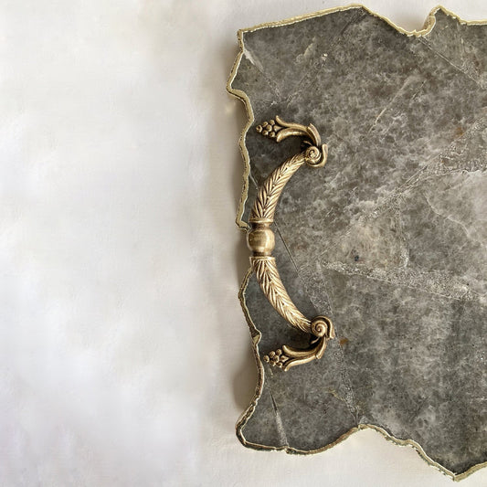 Large Smoky Grey Agate Serving Tray With Brass Handles/Personalised Momentos/Sign Boards 10"x15"-1