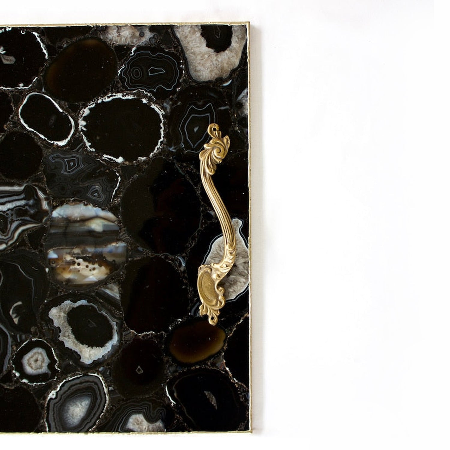 Black Agate Serving Tray With Brass Handles | Square-2