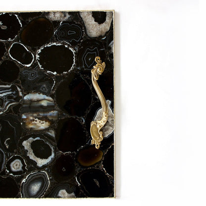Black Agate Serving Tray With Brass Handles | Square-2