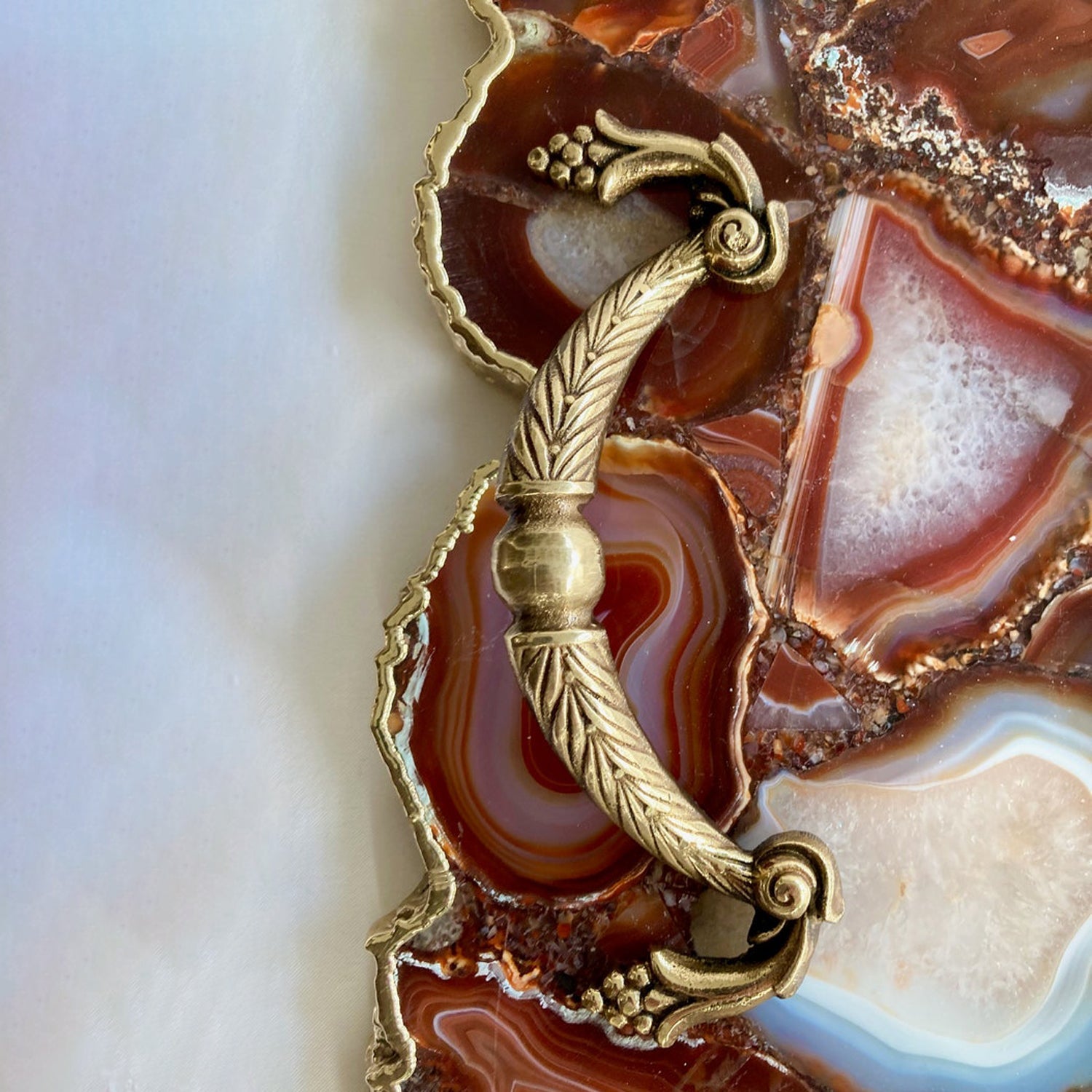 Large Red Agate Serving Tray With Brass Handles/Personalised Momentos/Sign Boards 10"x15"-1