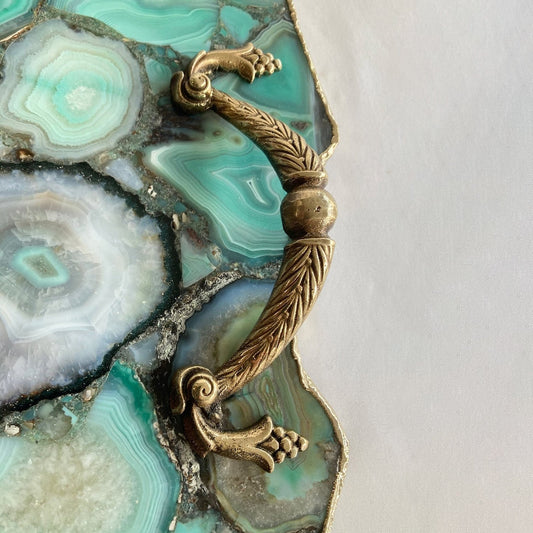 Large Green Agate Serving Tray With Brass Handles/Personalised Momentos/Sign Boards 10"x15"-1